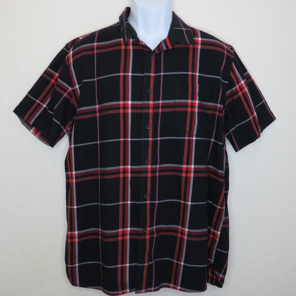 American Rag* Men's Short Sleeve Button Down Curved Hem Plaid Shirt~‎ Size XL